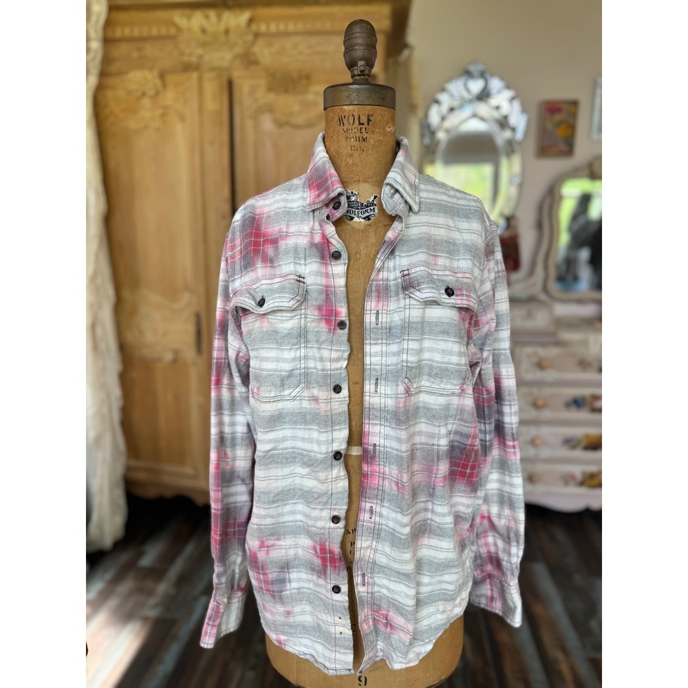 Upcycled Floral Flannel Shirt Small | Cottagecore Rose Patch Soft Plaid - Picture 7 of 8
